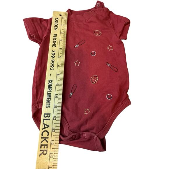 3-6 Months Vintage Y2K Red Baseball Bodysuit Romper Embroidered 100% Cotton - Picture 2 of 5